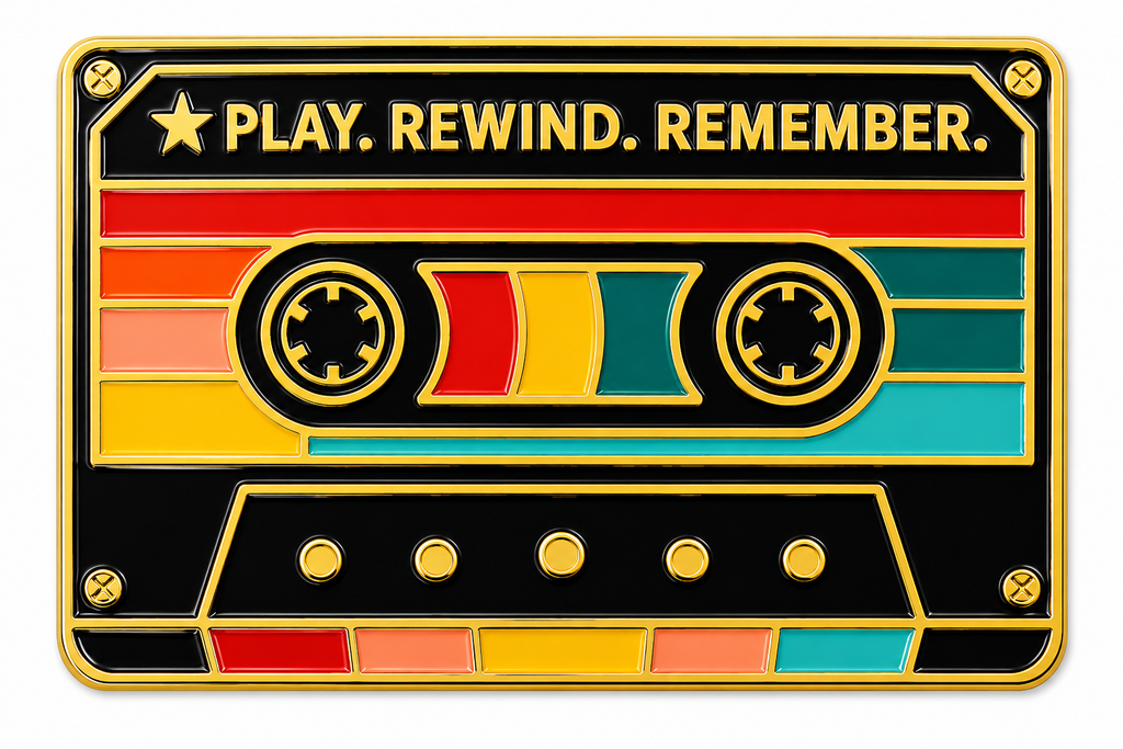Play Rewind Remember | Gold & Groove Cassette Pin