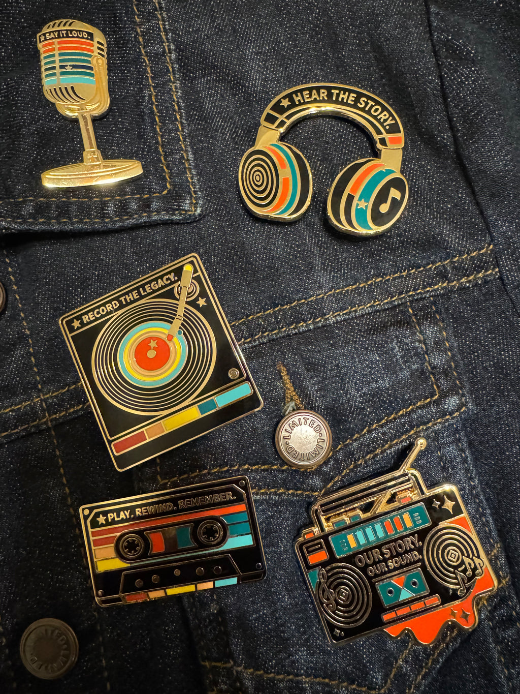 Play Rewind Remember | Gold & Groove Cassette Pin