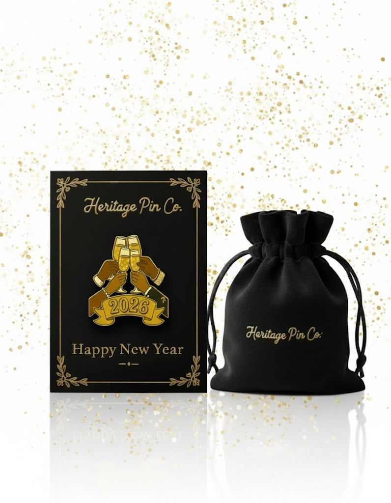 Happy New Year 2026 Pin — African American Celebration Pin (Hard Enamel, Gold Accents)