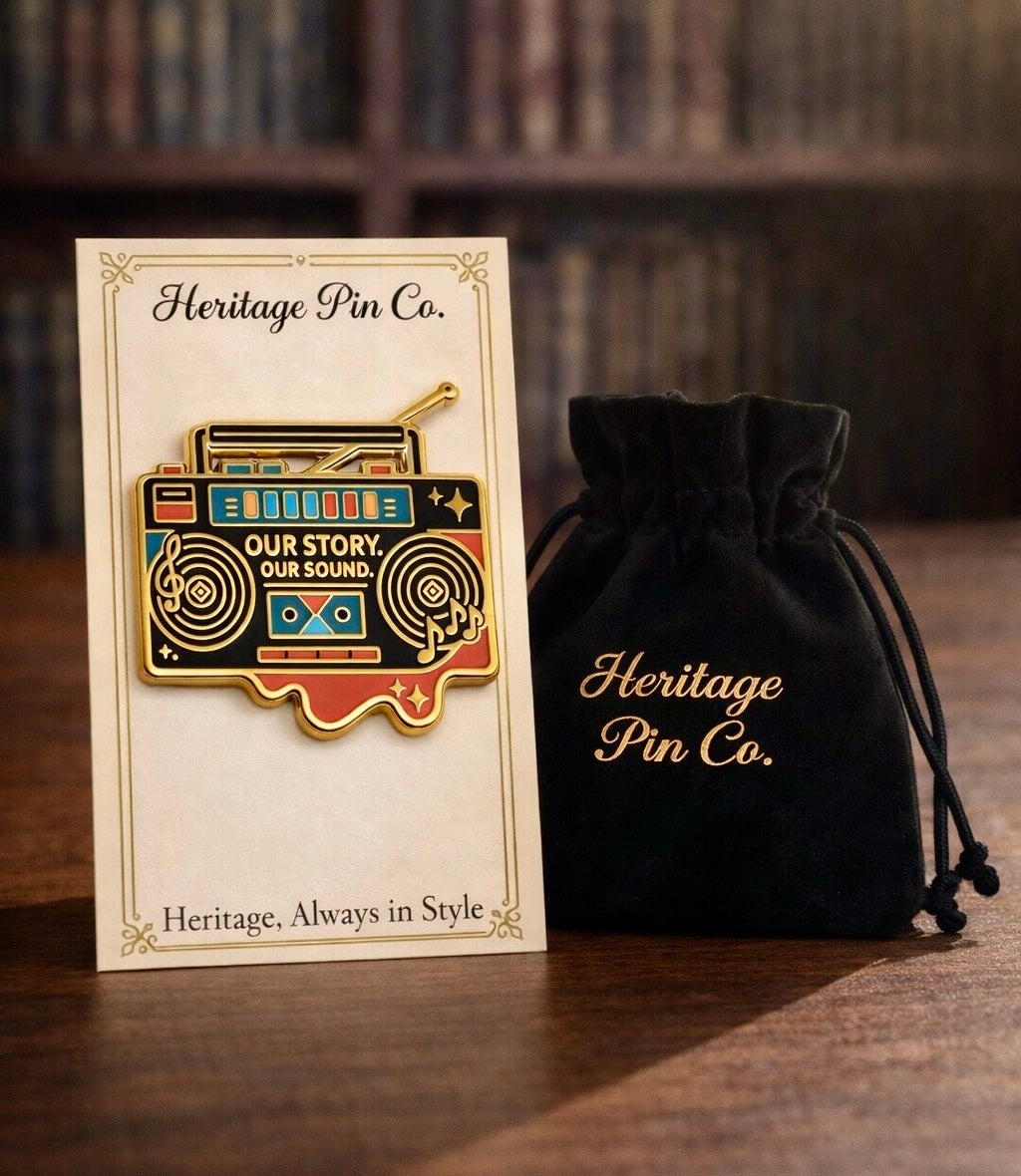 Our Story, Our Sound – Boom Box Pin (Hard Enamel, Gold Accents) – DROPPING 1/16