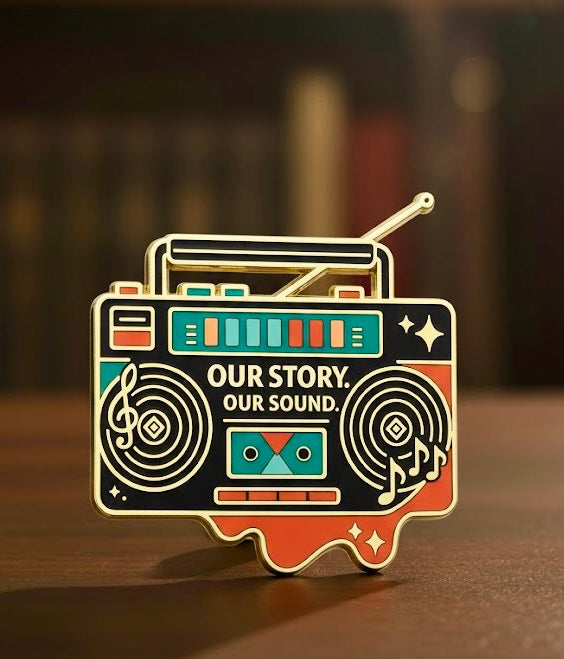 Our Story, Our Sound – Boom Box Pin (Hard Enamel, Gold Accents) – DROPPING 1/16