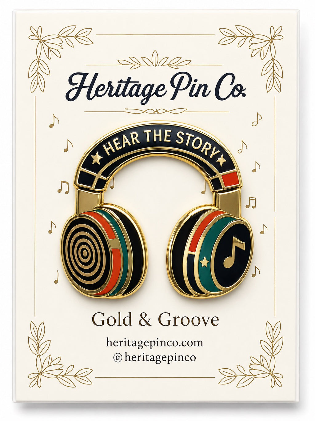 Hear the Story | Gold & Groove Headphones Pin