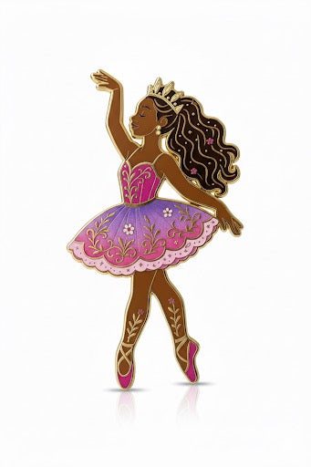 African American Nutcracker ballerina enamel pin in jewel-toned tutu, holiday collectible
