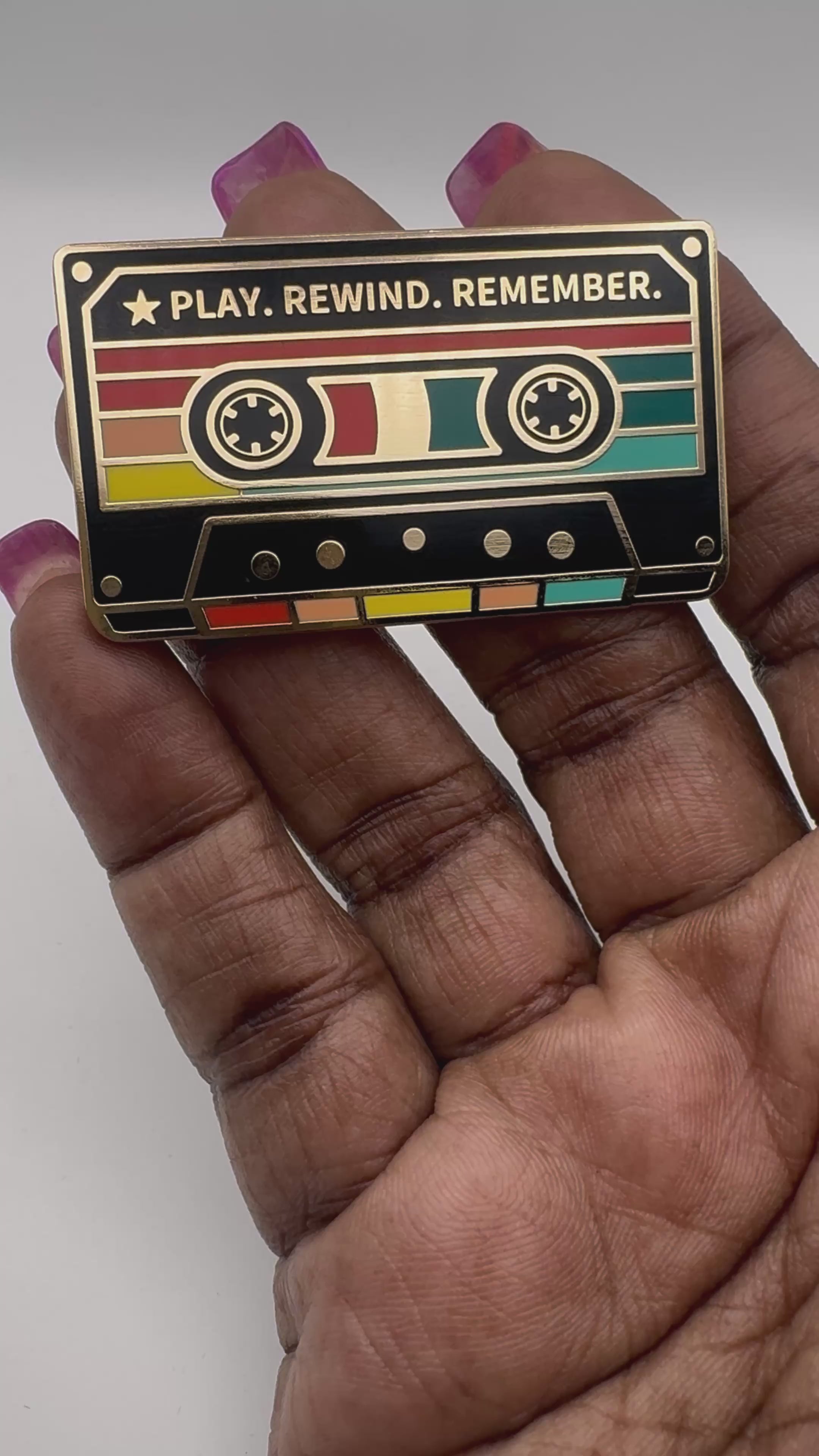 Play Rewind Remember | Gold & Groove Cassette Pin